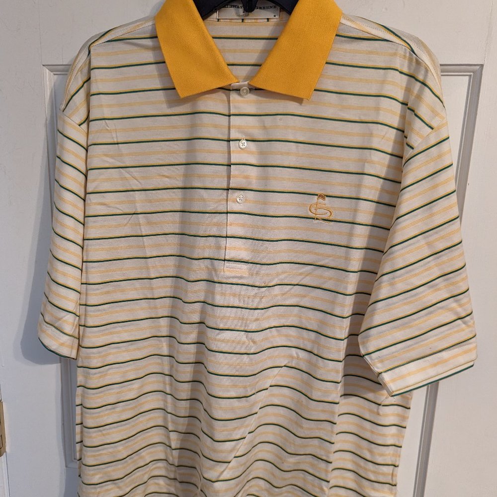 Fairway & Greene Yellow & Green Stripe Performance Golf Polo Shirt Men's sz XXL